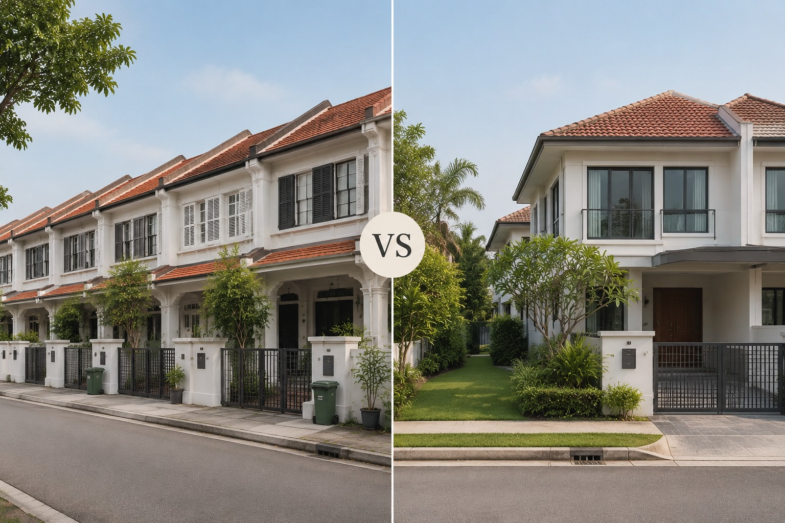 Terrace houses compared with a semi-detached house in Singapore